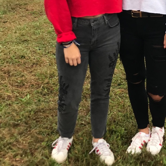 Free People Embroidered Black/Grey Jeans - Picture 4 of 4